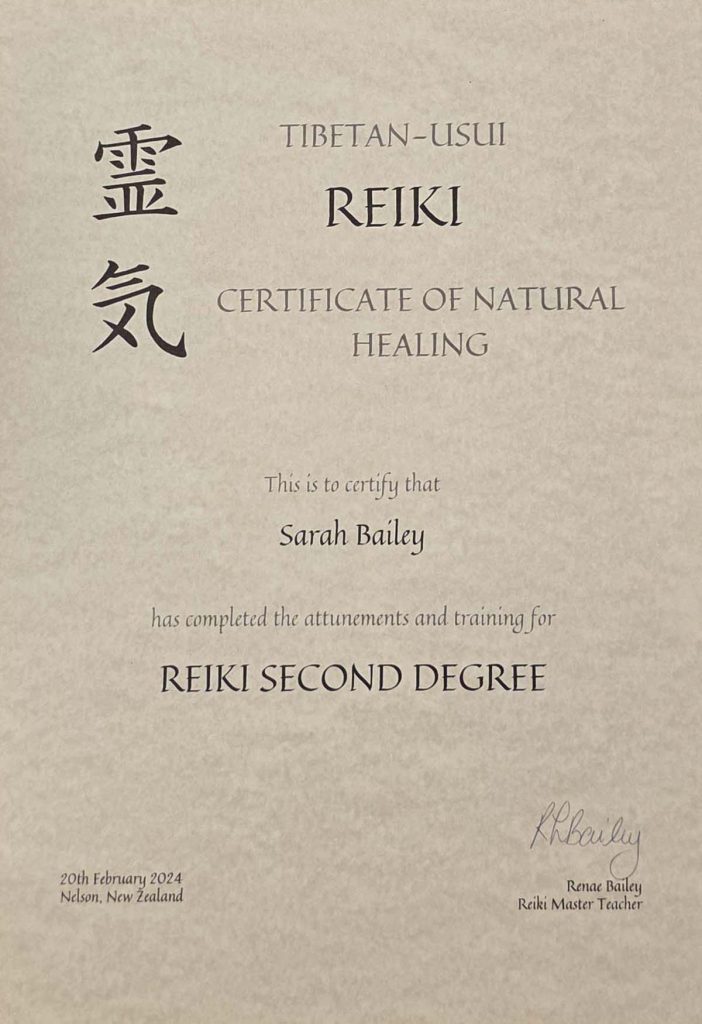 Reiki Certificate of Natural Healing Second Degree